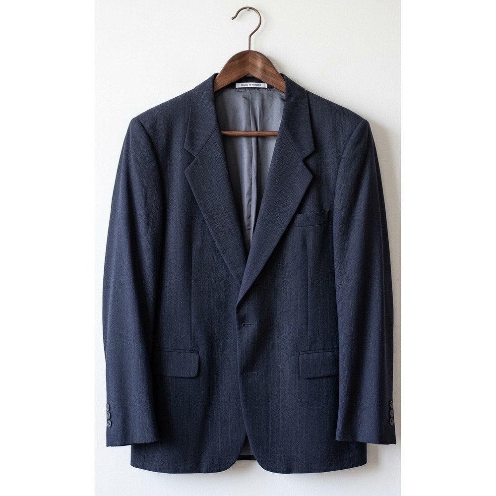 Yves Saint Laurent Mens Blazer Navy Blue Pinstripe 100% Wool Made in France 42R